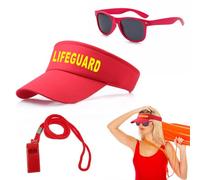 SSKHE Lifeguard Costume Set include Include Lifeguard Hat,Guard Whistle and Sunglasses,Lifeguard Accessories Red Adjustable Sunscreen HatsLifeguard Fancy Dress Costume for Adults Men Women Pool Party