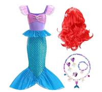 SSKHE Little Mermaid Princess Costume with Wig Dress Up Jewelry Set, Carnival Halloween Cosplay Birthday Party Sequin Outfit for Kids Girls Age 3-13 (120cm)