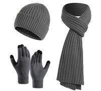 SSKHE Mens Womens Hat Scarf Gloves Set,3 PCS Winter Soft Warm Knitted Beanie Cap Neck Warmer Gloves Women for Men and Women Gifts Outdoor Sports,Halloween,Christmas,Birthday,Gray