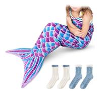 SSKHE Mermaid Tail Blanket Nap Blanket Flannel Wearable Blanket 130X50cm Coral Plush Thickened Socks, Home Sleep Socks Purple Blue Mermaid Sleeping Bag Universal for Adults and Kids