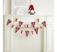 SSKHE Merry Christmas Banners - Burlap Banners, Flags, Sock Shapes Hanging Decorations for Christmas Party - Indoor/Outdoor Wall (Triangle Shape)