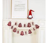 SSKHE Merry Christmas Banners - Burlap Banners, Flags, Sock Shapes Hanging Decorations for Christmas Party Decorations Indoor/Outdoor Wall