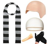 SSKHE Movie Fancy Dress For Kids Adults, Bald Cap Kit with Hair Net, Fake Nose, Striped Scarf & Gloves, Complete Costume Accessories Set for Halloween Cosplay, World Book Day, Parties and Themed Event