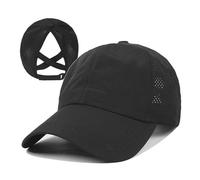SSKHE Ponytail Baseball Cap with Criss Cross Mesh - Quick-Dry, Adjustable & Breathable - Ideal for High Buns, Summer Sports & Travel (UK, Alpha, One Size, Standard, Black)