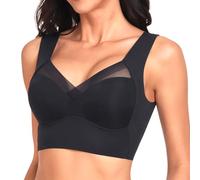 SSKHE Posture Correction Back Bra Women, Comfy Seamless Push-up Summer Wireless Crossover Bra, Breathable Full Back Non Wired Sport Bra Black