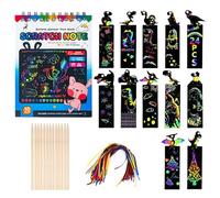 SSKHE Rainbow Scratch Art Set, 12 PCS Magic Rainbow Bookmarks and 1 Rainbow Paper Book, Animal Craft DIY Scratch Paper Art Tags, for Boys Girls Birthday Christmas Party Gift (with 13 wooden styluses)