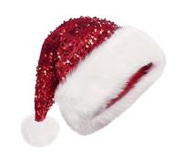 SSKHE Sequin Santa Christmas Hat Shiny Sequin Xmas Hat Luxury Plush Xmas Hat with a Pompom, Party Hat Cap for Xmas Holiday