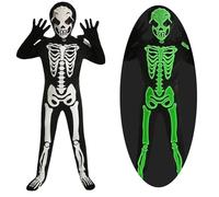 SSKHE Skeleton Morphsuit for Kids, Glow in The Dark Halloween Costume Full Body Jumpsuit, Fancy Dress Party Outfit (Fits 110-150cm) (XL)