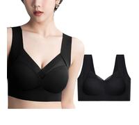 SSKHE Sport Bra UK, Wmbra Posture Correcting Bra Wireless Push-Up Comfort Crossover Bra, Full Back Cover Plus Size Bra Breathable Non Wired (UK, Alpha, One Size, 3XL, Regular, Regular, Black)