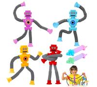 SSKHE Stress Relief Fidget Toys 4PCS,Telescopic Suction Cup Robot Toy,Sucker Pop Tubes Fidget Toy, Decompress Educational Sensory Tubes Toy for Christmas Birthday Party for Kids Adults