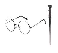 SSKHE Wizard Costume Accessories Set - 2 Pack Vintage Round Black Glasses & Magic Wand, Wizard Costume for Kids and Adults, Magician Costume Set for Halloween, Cosplay, Parties, School Events