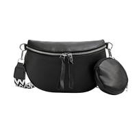 SSKHE Women’s Fashion Crossbody Waist Bag Set, Soft Vegan PU Leather Belt Bag + Matching Coin Purse, Large Capacity, Adjustable Wide Strap, for Travel, Work (Black, One Size)