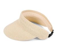 SSKHE Women Straw Weave Sun Protection Solid Color Golf Sun Hat, Summer Visors Cap with Outdoor UV Protection for Women Men Tennis Cycling Running Beige