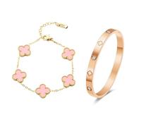 SSKHE Women's 18K Gold-Plated Bracelet,2 Pieces Bangle Women's Gold,Lucky Bracelet for Wedding,Birthday,Daily Life and Gift，Titanium Steel,Rosy