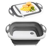SSKT 3-in-1 Collapsible Cutting Board - Multifunctional Kitchen Sink Tub Basin with Drain, Chopping Board & Washing up Bowl - Space-Saving & Portable for Kitchen, Camping, RV, & Outdoor Use (Grey)