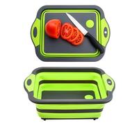 SSKT 3-in-1 Collapsible Cutting Board - Multifunctional Kitchen Sink Tub Basin with Drain, Chopping Board & Washing up Bowl - Space-Saving & Portable for Kitchen, Camping, RV, & Outdoor Use (Green)
