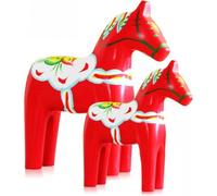 SSLLH 2 Piece Wooden Dala Horse Swedish National Style Wood Figures Statue Handicraft Sweden Style Dala Horse House Decoration (Red)