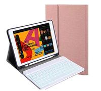 SSLQYLEE For iPad 10.2 Inch Case Keyboard 2019 with Pen Holder for iPad 7th Generation A2197 A2200 A2198 English Keyboard Case (Colour: Rose Gold with White)