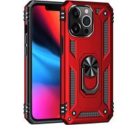 SSLQYLEE iPhone 13/13 Mini/13 Pro/13 Pro Max Case, Military Protection Case, Cell Phone Case with Car Ring Holder, Stand with Stand, Red, Size: 13 6.1 inch