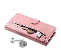 SSLQYLEE Leather Flip Case for Redmi Note 11 12 Pro 11R 11S 12S Card Holder Agenda Cover Phone Zipper Solid Color Embossed Stand Shell LaLian Rose Gold for Redmi Note12S 4G