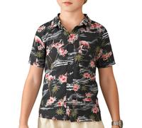 SSLR Big Boy's Pink Flamingos Button Down Casual Short Sleeve Hawaiian Shirt (Large (11-13Years), Black)