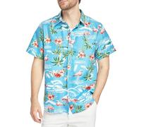 SSLR Mens Hawaiian Shirt Flamingos Casual Short Sleeve Button Down Shirts Aloha Shirt, Light Blue, Medium