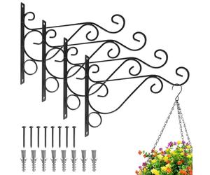 ssltvti Hanging Basket Bracket, 4Pcs Hanging Baskets Brackets Outdoor, 25CM x 20CM Hangings Baske Bracke for Hangings Plants, Bird Feeder, Wind Chime, Lantern, Flowerpot, Planter