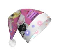 ssmbnvv Animal Dog French Bulldog Print Light Up Santa Hat With 3 Flash Modes, Plush Festive Christmas Cap For Parties Events