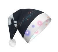 ssmbnvv Cute White Rabbit Print Light Up Santa Hat With 3 Flash Modes, Plush Festive Christmas Cap For Parties Events