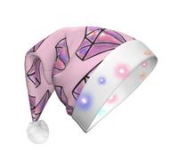 ssmbnvv Pink Diamond Pattern Print Light Up Santa Hat With 3 Flash Modes, Plush Festive Christmas Cap For Parties Events