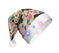 ssmbnvv Pink Flower Show Steer Cows Cattle Print Light Up Santa Hat With 3 Flash Modes, Plush Festive Christmas Cap For Parties Events