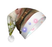 ssmbnvv Rape Flower Pig Print Light Up Santa Hat With 3 Flash Modes, Plush Festive Christmas Cap For Parties Events