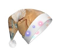 ssmbnvv Seashell Starfish On Beach Print Light Up Santa Hat With 3 Flash Modes, Plush Festive Christmas Cap For Parties Events