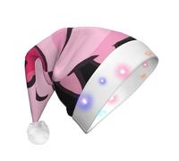 ssmbnvv Smile Pink Pig Print Light Up Santa Hat With 3 Flash Modes, Plush Festive Christmas Cap For Parties Events