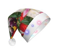 ssmbnvv Tulips Print Light Up Santa Hat With 3 Flash Modes, Plush Festive Christmas Cap For Parties Events