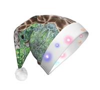 ssmbnvv Two Giraffes Print Light Up Santa Hat With 3 Flash Modes, Plush Festive Christmas Cap For Parties Events