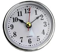 Ssmmam 1 Pc Silver Mini 2-1/2 Insert Clock 65mm Round Movement Clock White Face Tone Arabic Numerals Head Mini Home Décor Product