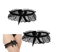 Ssmmam 2Pcs Black Wedding Garter for Bride, Lace Bowknot Garter Party Prom Leg Belt Bowknot Elastic Leg Ring