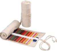 Ssmmam Large Capacity Canvas Pencil Case 36 Compartments Pencil Case Roll Holder for Colored Pencils Natural Color Pens and Markers