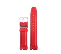SSNAWBA 17mm 19mm Cowhide Strap Compatible With Swatch YRS YVS IRONY Special Interface Men's Women's Simple Plain Weave Watch Strap Black Blue Red(Blue White,19mm)