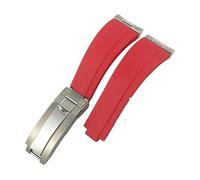 SSNAWBA 20mm Metal Link Rubber Silicone Watchband Compatible With Rolex Submariner Yacht Master GMT Daytona OYSTERFLEX Curved End Watch Strap(Red Silver Buckle)