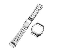 SSNAWBA Compatible With Casio Small Square DW-H5600 Modified Carved Vintage Stainless Steel Watch Case + Watch Strap Men's Metal Band Accessories(Silver Set et)