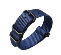 SSNAWBA Durable Nylon Strap 18mm 20mm 22mm 24mm Stainless Steel Ring Buckle Men Replacement Watch Band Compatible With Big Wrist(Dark blue Black,24mm)