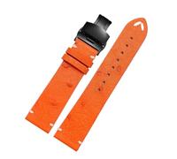 SSNAWBA Vintage Ostrich Soft Thin Leather Watchband Men's Compatible With Longines Tudor Seiko Rolex Strap 18m 20mm 22mm Watch Band Accessories(Orange-black Folding,22mm)