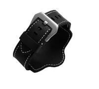 SSNAWBA Vintage Thickened Genuine Leather Strap For Men's Watch Strap Compatible With Panerai 20mm 22mm 24mm 26mm Brown And Black With Matte(Black-Silvery Buckle,20mm)