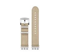 SSNAWBA Woven Nylon Watch Strap Compatible With Swatch Irony YVS420 YVS454 YVS451 YVS400 Canvas Wacthband Modified Breathable Wristband 17 19 21MM(A3khaki-silver,21mm)