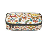ssnmuk Butterfly Daisy Large Capacity Compartment Stationery Bag, Travel Bag, Office Supplies Box, Makeup Bag