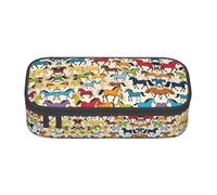 ssnmuk Colorful Cartoon Horses Large Capacity Compartment Stationery Bag, Travel Bag, Office Supplies Box, Makeup Bag