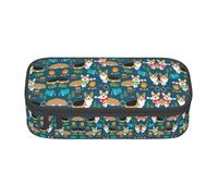 ssnmuk Corgi Large Capacity Compartment Stationery Bag, Travel Bag, Office Supplies Box, Makeup Bag