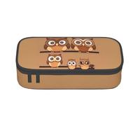 ssnmuk Cute Big Brown Cartoon Owls Large Capacity Compartment Stationery Bag, Travel Bag, Office Supplies Box, Makeup Bag